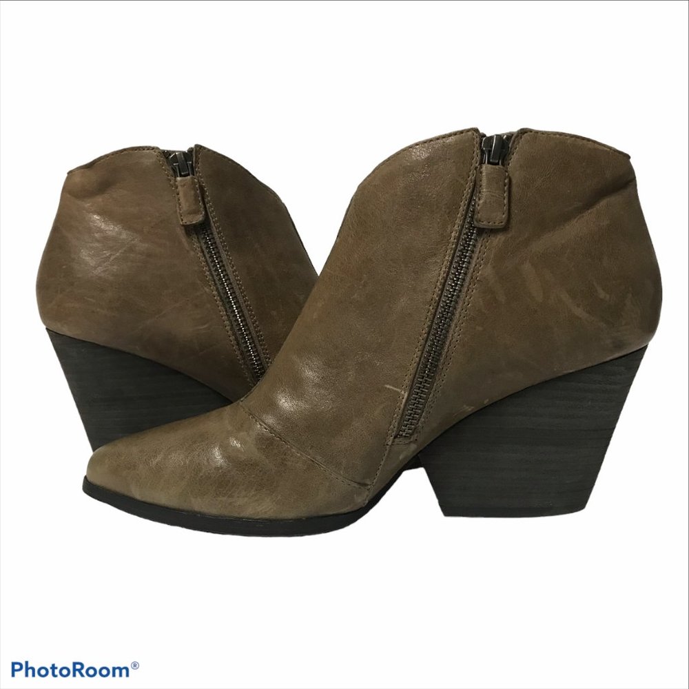 EILEEN FISHER Ankle Booties Tan Leather Side Zipper 3in Heel 10M Women's - Picture 4 of 11